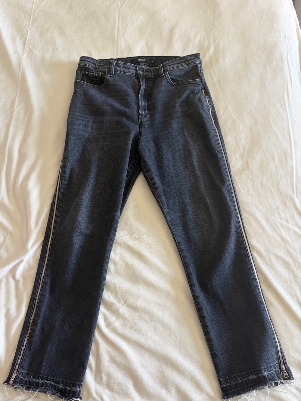 Hudson Jeans Women's Straight Black Washed Jeans with Side Zips